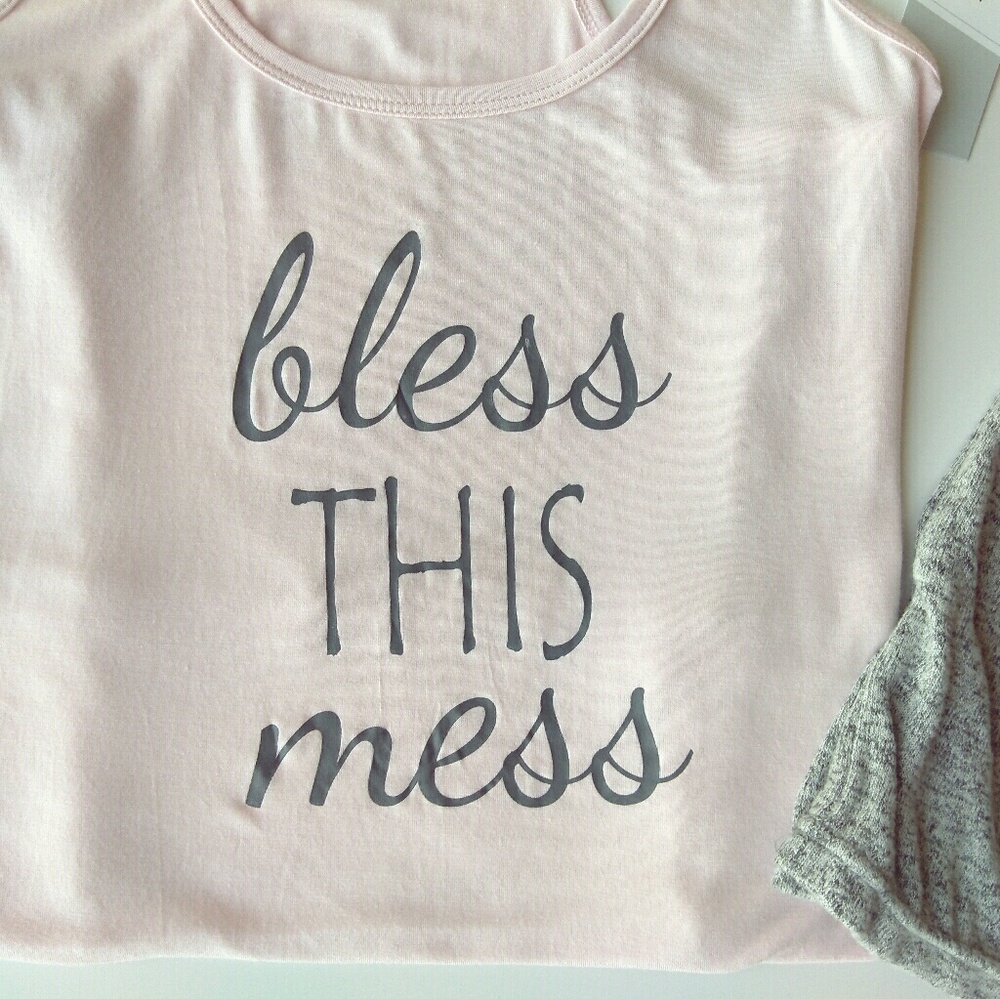 Bless this Mess Blush and Grey Sleep Pajama Set - Picture 2 of 8